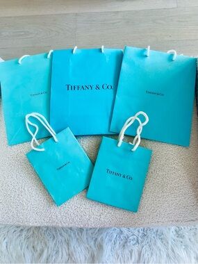 5 Tiffany & Co. Rope-Handled Iconic Gift Bags in Signature Blue-Green